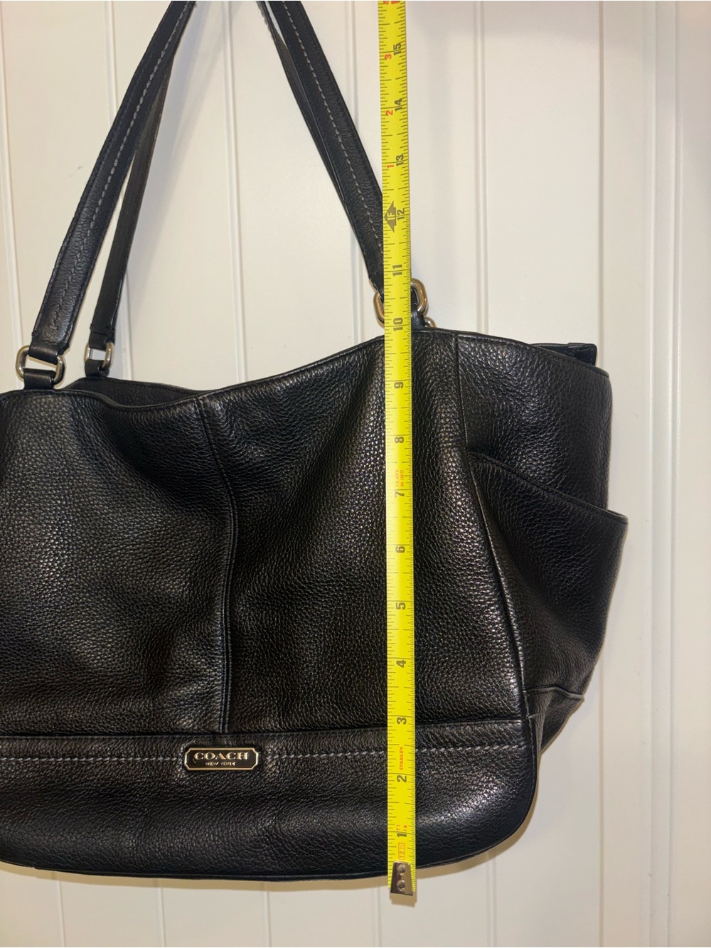Coach Black Leather Carrie Tote Purse Bag With Pockets - Picture 14 of 16